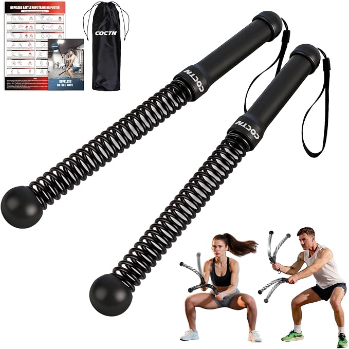 Weighted Ropeless Battle Ropes, Portable Cordless Battle Ropes with Poster | Heavy Duty Portable COCTN Battle Ropes for Strength Building, Cardio Fitness, Workout Equipment for Low-Impact Workout