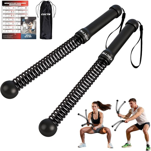 Weighted Ropeless Battle Ropes, Portable Cordless Battle Ropes with Poster | Heavy Duty Portable COCTN Battle Ropes for Strength Building, Cardio Fitness, Workout Equipment for Low-Impact Workout