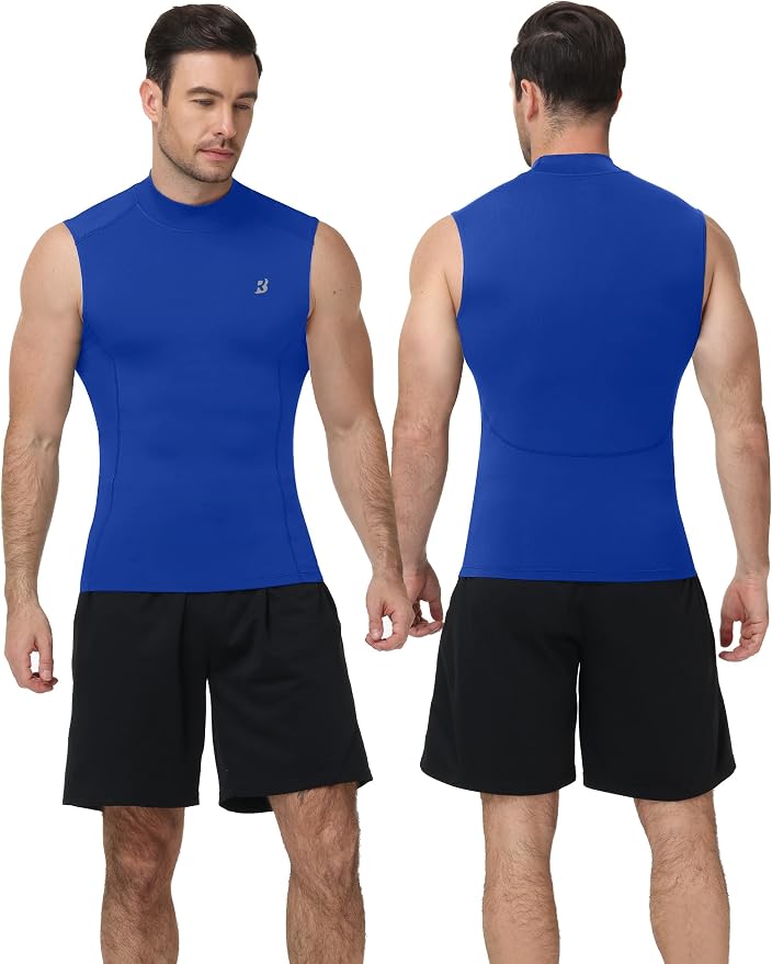 Roadbox Men's Compression Tank Top, Mock Turtleneck Sleeveless Shirt, Fitted Athletic Base Layer for Gym Workout