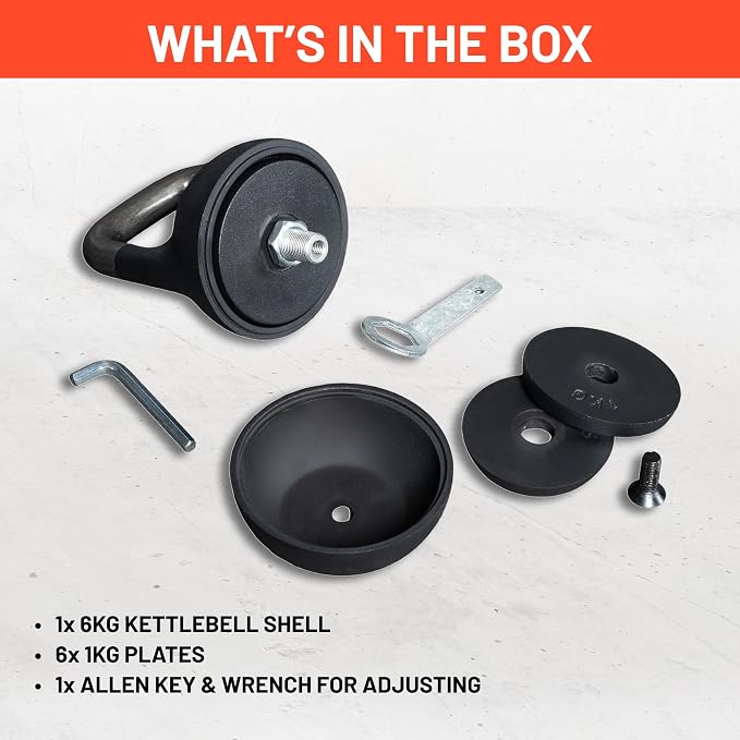 Adjustable Kettlebell 6-12kg [Bells of Steel] Kettle Bell Weight Set, Steel Shell, Internally-Loaded for Full Body Workouts, Competition Standard, 35mm Handle