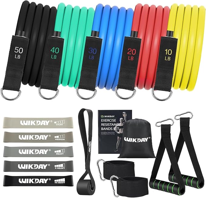 WIKDAY Exercise Resistance Bands with Handles for Working Out Workout Bands Set with Door Anchor for Physical Therapy, Yoga, Pilates