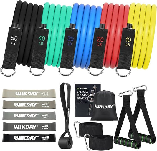 WIKDAY Exercise Resistance Bands with Handles for Working Out Workout Bands Set with Door Anchor for Physical Therapy, Yoga, Pilates