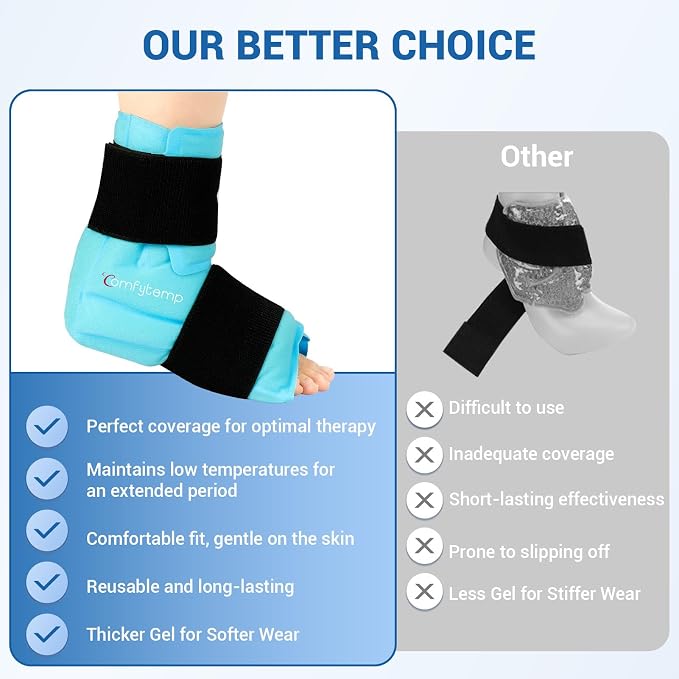 Comfytemp Ankle Foot Ice Pack Wrap for Plantar Fasciitis Relief, Gel Ankles Brace, Sprain, Heel Pain, Swelling, Achilles Tendonitis, Feet Injuries Reusable, Hot Cold Compress, FSA Eligible HSA, 2 Pack