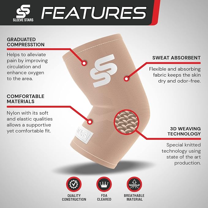 Sleeve Stars Elbow Sleeve for Pain Relief & Protection - Elbow Compression Sleeve for Women & Men - Supportive Elbow Brace for Tendonitis, Recovery & Ideal for Sports, Work