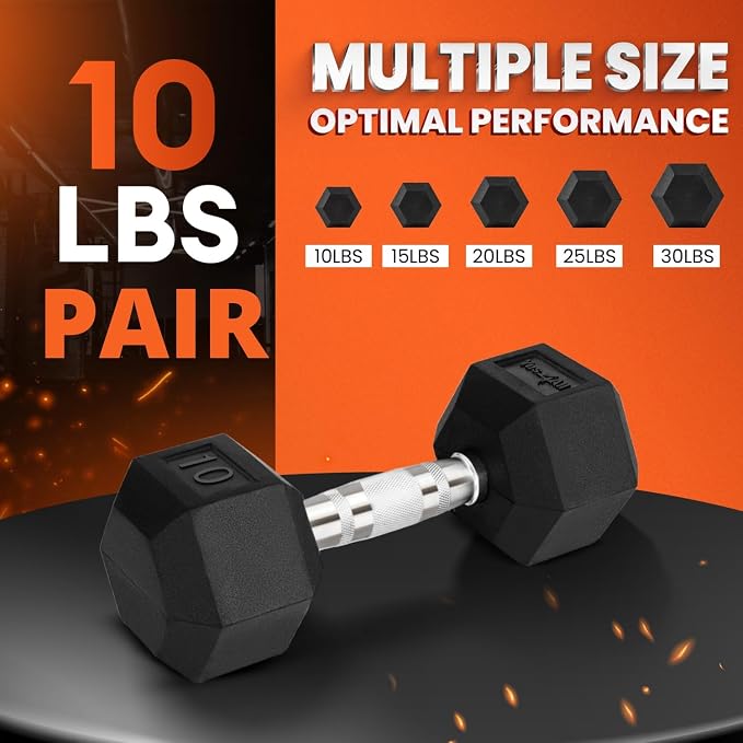 Yes4All Chrome/Rubber Grip Encased Hex Dumbbells – Hand Weights With Anti-Slip 10-30 LBS Pair