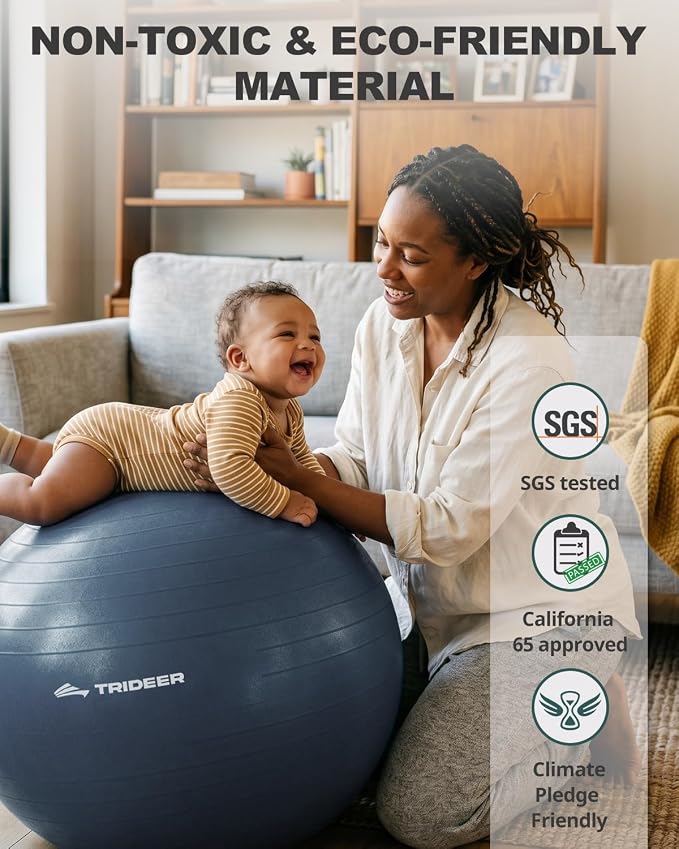 Trideer Yoga Ball for Exercise, Pilates, Core & Balance Training, Stability Ball for Pregnancy & Birthing Prep, Physical Therapy, Daily Stretching, Office Chair for Active Sitting, Quick Pump Included