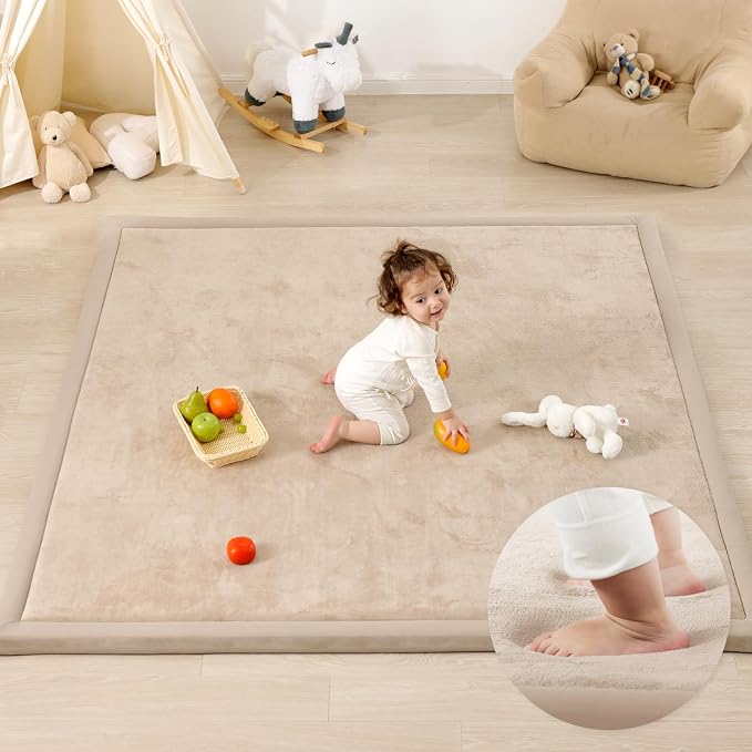 1.3" Thick Baby Play Mat for Floor,71x79 Large Memory Foam Tummy Time Mat | Soft Coral Velvet Nursery Rug, Non Slip for Crawling,Toddlers,Infants,Kids,Yoga & Tatami Style for Living Room