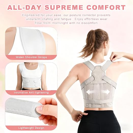 Back Brace Posture Corrector for Women and Men, Adjustable Shoulder Straightener Full Lumbar Support Belt, Upper and Lower Back Pain Relief, Scoliosis Hunchback Hump Thoracic Spine Corrector (Gray S)