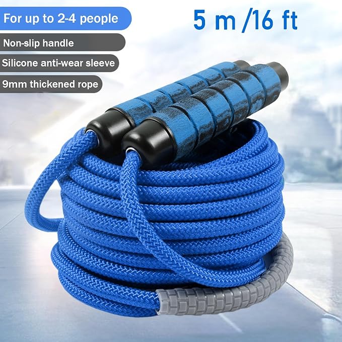 16 FT Long Jump Rope for Kids Adults,Double Dutch Jump Rope,Adjustable Skipping Ropes with High-strength Nylon Braided Rope Core,360°Rotation Not Entangled,Long Enough for 2-4 Jumpers.Blue