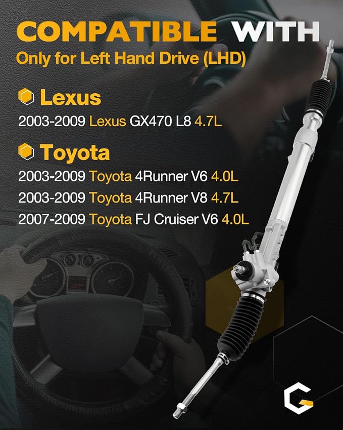 Hydraulic Power Steering Rack and Pinion, Fit for 2003-2009 Toyota 4Runner | 4.0 4.7 L, FJ Cruiser 4.0L, Lexus GX470 4.7L, Rack & Pinion Steering System, OE#26-2624 4550339235 4550339265