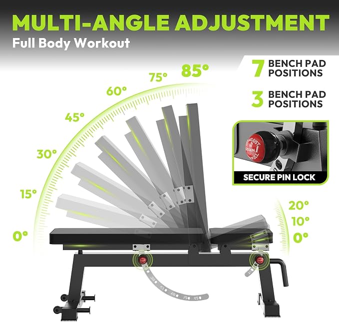 HANDBODE Adjustable Weight Bench, 1500 lb Incline Workout Bench, Home Gym | 0 To 85 Degree Backrest, Three Seat Angles, Steel Frame, Wheels And Handle, Foldable Storage, Chest Presses, Dumbbell Rows
