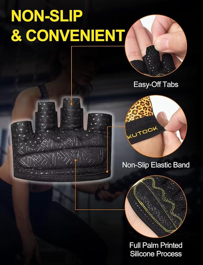 KUTOOK Weight Lifting Workout Gloves for Men/Women, 3mm XRD Padding Grip Gym Gloves, Breathable Partial Gloves for Calluses, Weightlifting Gloves for Exercise, Kettlebell, Pull-Ups, Cross Training