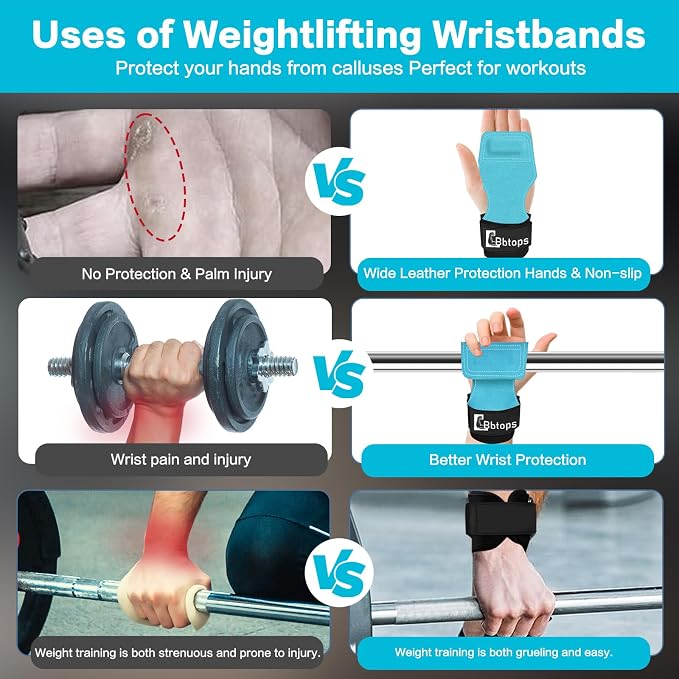 Weight Lifting Wrist Strap, Double-Layer Leather Wrist Straps for Gym Strength Training Weightlifting,Deadlift and Powerlifting, Enhance Grip Strength Neoprene Padding Gym Workout Lifting Straps Men/Women Pair