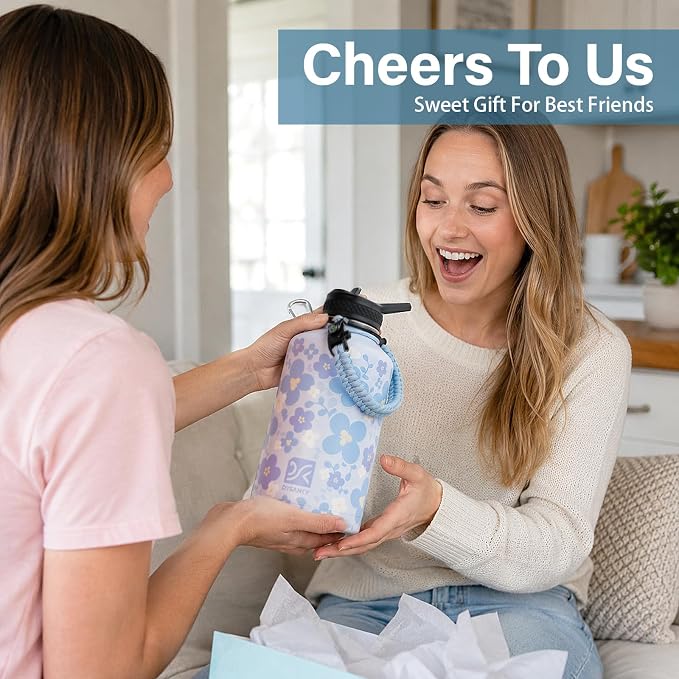 DYSANKY Water Bottle Gift– 64 oz Insulated Stainless Steel Bottle with Carrier Bag, Strap & Gift Box – BPA-Free – Ideal for Hiking, Camping & Travel - Blue Flower 64 oz