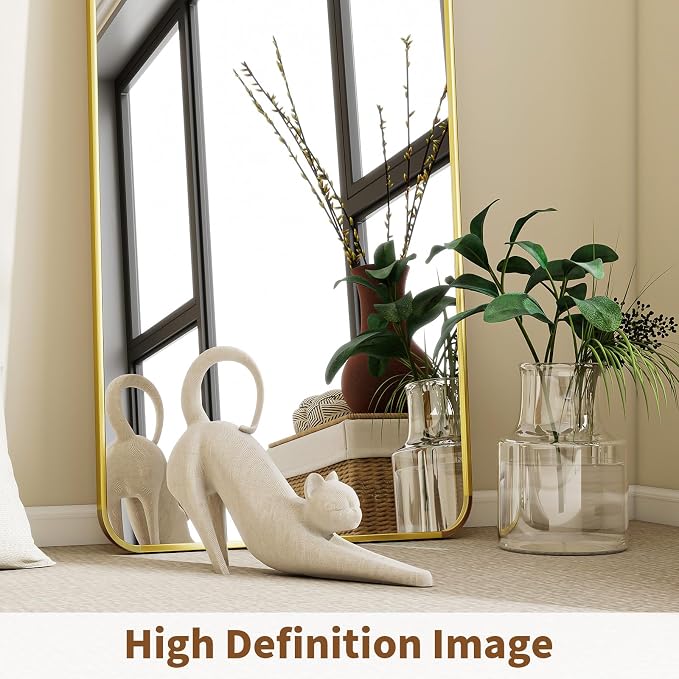 BEAUTYPEAK 66" x 23" Rounded Corner Full Length Mirror with Stand, Gold | Aluminum Alloy Frame with Standing, Leaning, or Wall-Mounted, Ideal for Bedroom, Dressing Room, Entryway, and Living Room