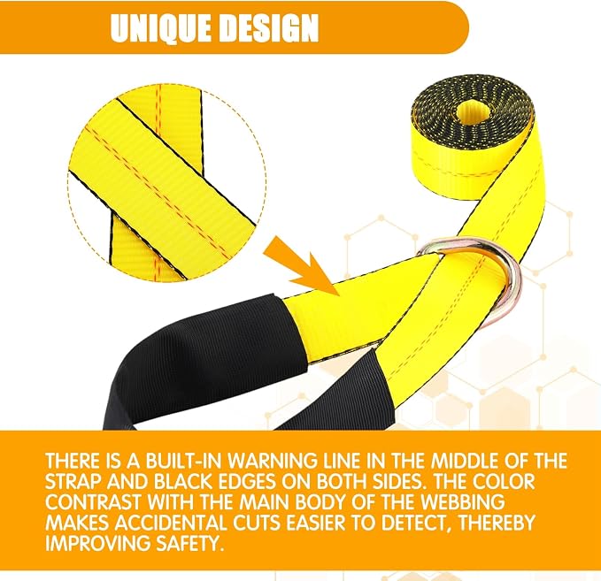 12 Pack 2" x 8ft Lasso Tow Truck Straps with D Ring 11, 000 Lbs Break Strength D Ring Auto Tie Down Wheel Lift Trailer Strap for Hauling Utv SUV Wrecker Rollback (Yellow)