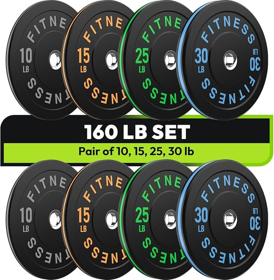 HANDBODE 2-Inch Weight Plates High Bounce, Olympic Bumper Plate Set 45/100/160/190/260/300lb, Colored Weight Plates Set for Home Gym, Barbell Weights Rubber Strength Training Plate for Weight Lifting