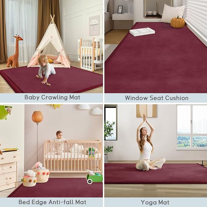 Baby Play Mat for Floor Nursery Muscle Mat Area Rug Playroom Rug 50"x50" Elastic Foam 1.3" Thick Crawling Mat for Babies,Toddlers, Infants,Kids (Burgundy)