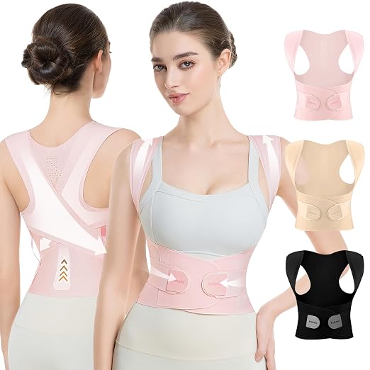 babaka Posture Corrector for Women, Invisible Lightweight Adjustable Back Brace for Upper and Lower Back Pain Relief, Hunchback, Hump, Scoliosis, Thoracic, Spine Corrector Under Clothes (Pink, Small, Waist: 25''-30'')