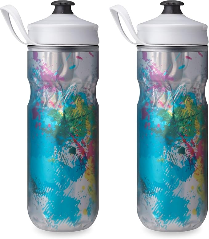 HydraPak Polar Sport Insulated Water Bottle 2-Pack (20oz, Splash Multi) | High Flow, BPA Free, Tri-Layer Insulation, Leakproof, Dash Handle, Easy Squeeze, Self-Sealing Cap, for Sports
