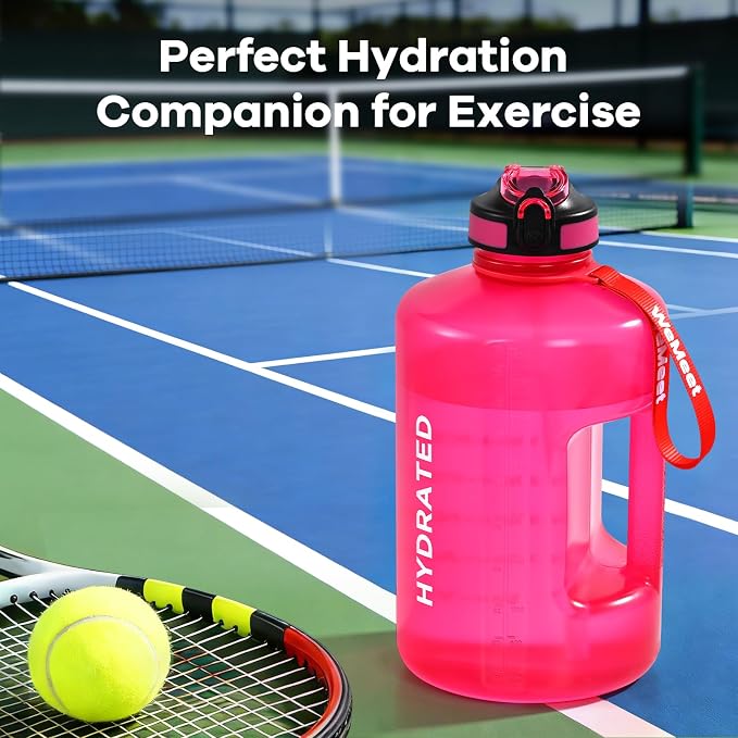 WEMEET Motivational Gallon Water Bottle, BPA Free, Large Sport Water Jug with Handle & Straw, for Fitness, Outdoor, Gym, Travel, Camping, Office (Pink)