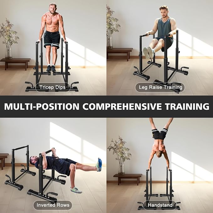 Adjustable Height Dip Bar Station, Heavy Duty Dip Station for Home Gym,Multi-function Dip Station Pull Up Bar Full Body Strength Training Workout Fitness Equipment for Tricep Dips