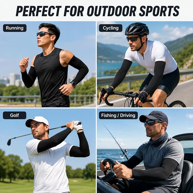Mudder 8 Pairs UV Sun Protection Cooling Arm Sleeves for Men Women Youth Silk Compression Arm Cover Breathable Outdoors Sport