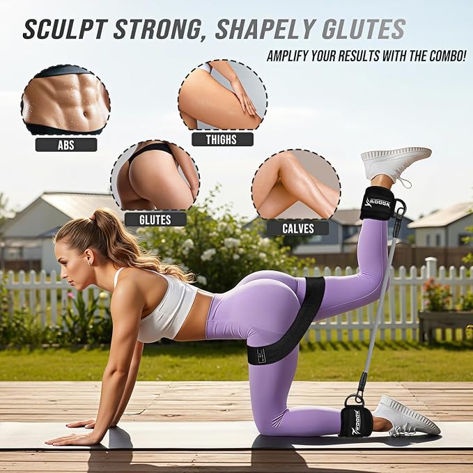 WOQQW Resistance Bands Set - Ankle Resistance Bands with Cuffs for Legs & Glute Workout, Fabric Booty Bands for Women, Home Gym Exercise Equipment for Hip, Pilates, Fitness, Yoga, Physical Therapy