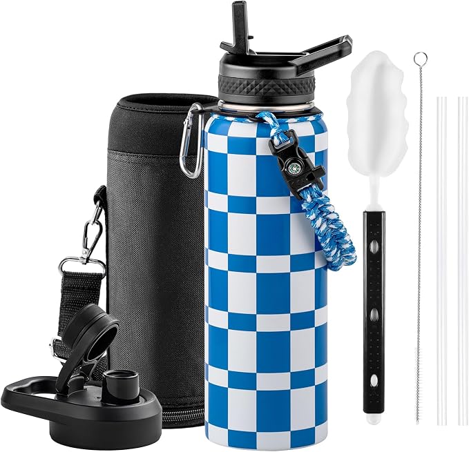RAYMYLO Insulated Water Bottle 40 oz, Triple Wall Vacuum Stainless Steel | (Cold for 36Hrs, Hot for 18Hrs), Leak Proof & Non-BPA, Modern Water Flask Jug with Paracord Handle & Straw Spout Lids