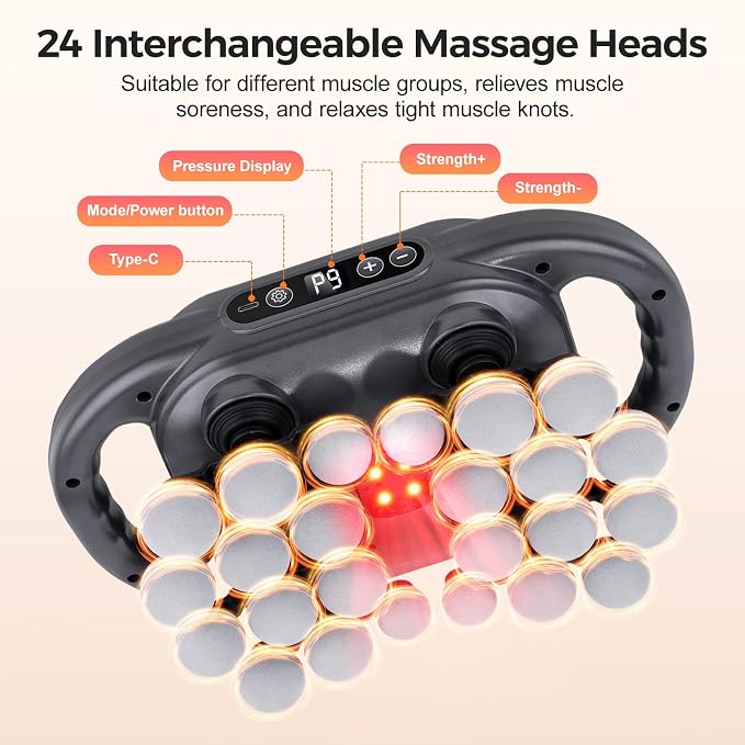 JIASHENG Massage Gun Set with 24 Heads, 9 Modes & 9 Speed Levels | Deep Tissue Percussion Massager for Muscle Pain Relief, Quiet Handheld & Hands-Free Use for Back, Shoulders, Legs – 2000mAh
