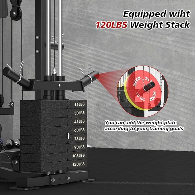 SunHome Smith Machine, 2000LBS Power Cage Squat Rack with Smith Bar, LAT Pull-Down Systems, Cable Crossover Machine for Home Gym