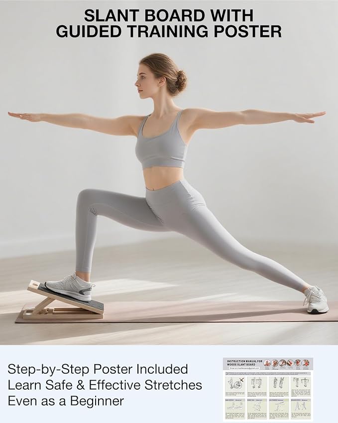 TEMI Slant Board for Calf-Stretching - Wooden Incline Wedge Stretcher for Squats, Foot & Ankle Mobility, Portable Fitness Equipment, Stretch & Rehab Kit