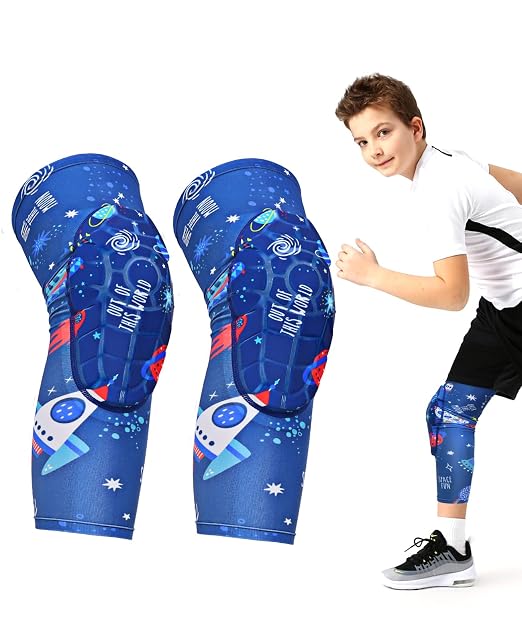 Kids Volleyball Knee Pads for Boys Girls, Space Sports Protective Knee Sleeves, Youth Basketball Dance Soccer Gym Pads, Back to School Gift for Children, Comfortable Pull On Support for Practice Game