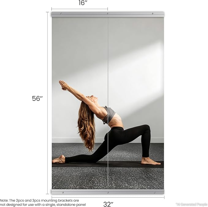 Home Gym Mirror, 56"x16"-2 PCS Gym Mirrors for Wall | Frameless | Tempered Glass | Large Workout Mirrors for Home Gym, Dance Studio, Yoga Room, Garage Gym