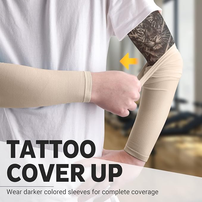 HEGCOIIE UV Sun Protection Arm Sleeves for Men & Women - Tattoo Cover Up - UPF 50 Cooling Sleeve for Golf, Cycling