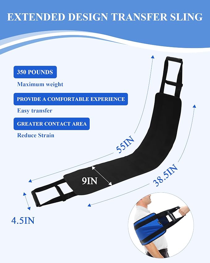 Transfer Sling Lift Assist Gait Belt for Seniors and Disabled | Lifting Strap, Blue Mobility Aid, Home Hospital Nursing Care, Caregiver-assisted Transfers