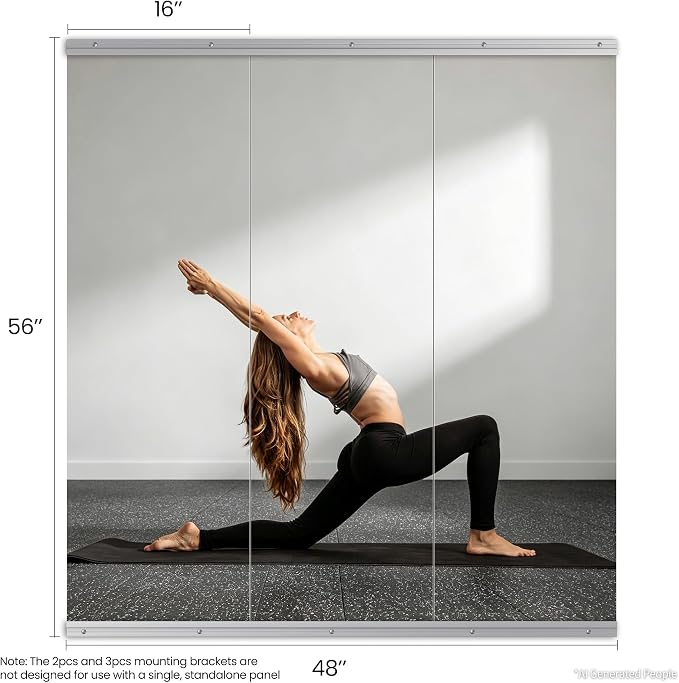 56X16 3Pack Large Home Gym Mirror, Frameless Tempered Glass Dance Wall Mounted Mirror for Home, Yoga, Dancing, Studio, Living Room | Frameless | Tempered Glass | Large Workout Mirrors for Home Gym, Dance Studio, Yoga Room, Garage Gym