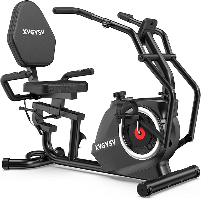 Recumbent Exercise Bike, Stationary Bike for Home with Arm Exercise | Recumbent Bike with 400LB Whisper-Quiet 16 Levels Magnetic Resistance Heart Rate and Multi-Function LCD Comfortable Seat