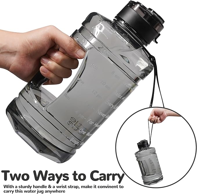Large Water Bottle with Motivational Time Marker，74oz Water Jug BPA Free | Leak-Proof, Half Gallon Water Bottle for Sport Gym Camping Workout Outdoors(Clear)