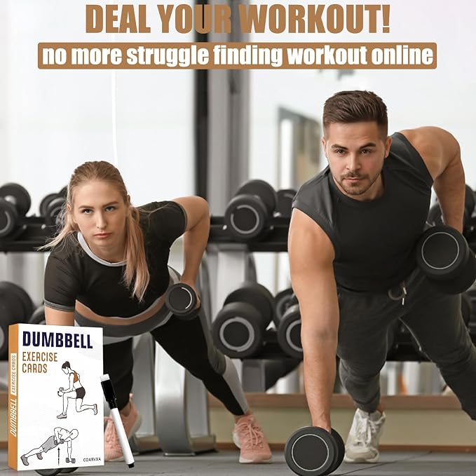 Dumbbell Cards for Women & Men-50 Dumbbell Workout Cards，Includes 2 Rings& Dry-Erase for Easy Organization-Home, Gym or Studio (Dumbbell)
