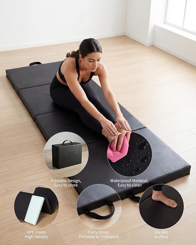 Garvee Gymnastics Mat, 6.2Ft 2-Inch Thick 4-Fold | Exercise Floor Mat for Home Gym, Portable Yoga Mat for Pilates, Aerobics, Martial Arts & Training