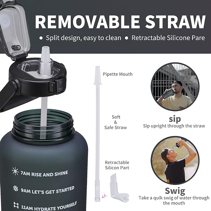 ST-YIBEN 64oz,100oz,128oz Large Motivational Water Bottle with Time Marker, Leakproof & BPA Free Half Gallon Big Water Bottle with Straw Handle Tritan Frosted Water Jug for Gym,Fitness,Outdoor Sports