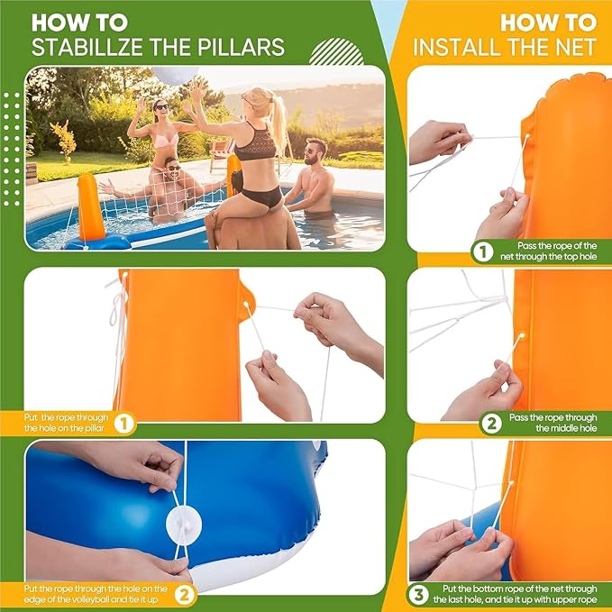 118" Pool Volleyball Net Set for Inground & Above Ground Pools | Complete Pool Game Kit with Water Volleyball, Pump & Adjustable Net, Outdoor Summer Pool Toys for Adults & Family, Pool Party Gift 2026