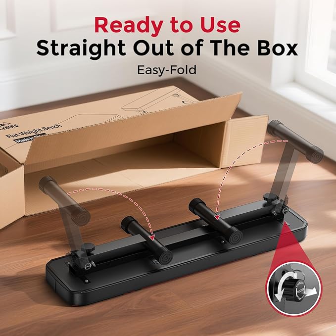 FLYBIRD Foldable Flat Weight Bench for Home Gym, 600/1000 lbs Capacity with Dual Locking for Strength Training, Easy Setup & Storage for Small Apartments, Lifting, Hip Thrust, Dumbbell Workout (B-Red-01)