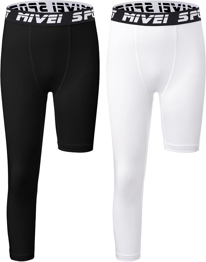 MIVEI One Leg Compression Tights Youth Boys Basketball Leg Sleeve | Kids Compression Pants Girls' Single Leg Tights 3/4 Leggings for Baseball Softball Soccer Running Football, Sports Base Layer