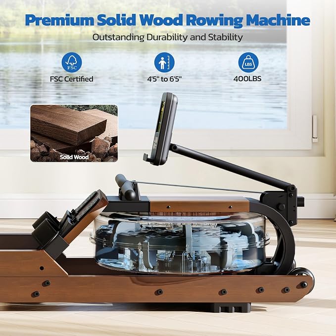 Dripex Water Rowing Machines for Home, Foldable Row Machine with 400LBS Weight Capacity, Rower Machine with Dedicated LCD Monitor, Comfortable Seat, Bluetooth App Compatible for Home Gym Exercise