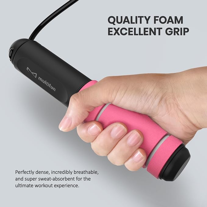 multifun Digital Jump Rope with Smart Counter & Timer - Adjustable Speed Skipping Rope for Fitness, Weight Loss, Boxing, MMA - Tangle-Free Ball Bearings & Anti-Slip Handles for Men, Women, Kids.(Check 2026 New Evolution for 3s Rope Swap)