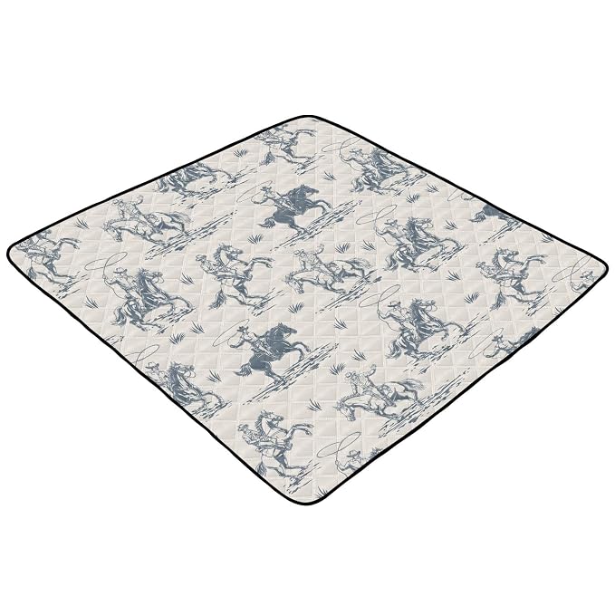 Baby Play Mat Western Cowboy Horse Retro 50" X 50" Play Gym Crawling Mat Soft Non-Slip Portable Picnic Floor Mat for Infant, Babies, Toddler, Kids