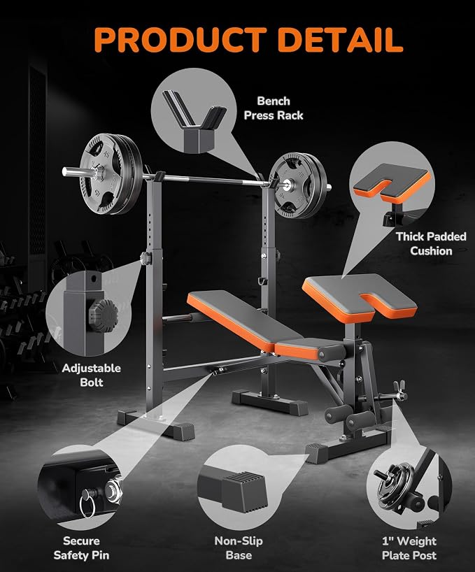 Multi-Function All in 1 Weight Bench Set - Multi-Positions Heavy Duty Weight Lifting Sit Up Bench Workout Benchs Folding Bench Press for Home Gym
