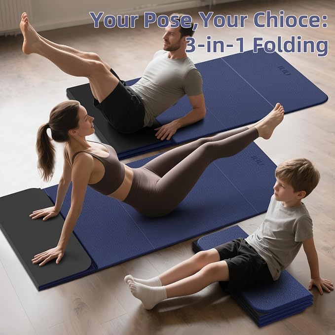 ILILI Foldable Yoga Mat 10mm, Extra Thick, Extra Long, 75x26x0.4 Inch, TPE | Non-Slip Grip, Easy Carry&Storage, Comfort Cushion, SGS Safe, Suitable for Yoga, Pilates, Home Exercise&Outdoor Travel